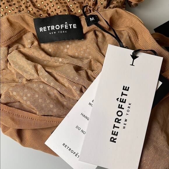 Retrofete Shilo Crystal Embellished Silk Sheer Cowl Neck Gold Maxi Dress Sz M - Picture 12 of 13